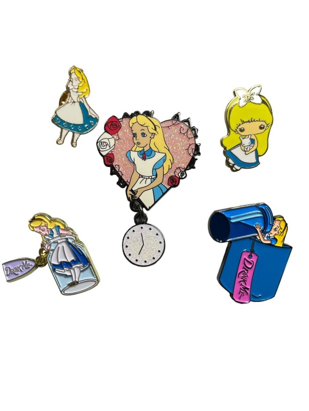 Alice Wonderland Lapel Drink Me Bottle Dangling Badge Pin Brooch Accessories